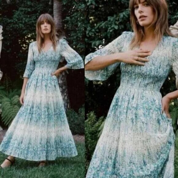 Christy Dawn The Basil Tiered Floral Maxi Dress Morning Gladiola Small Petite - Picture 3 of 9